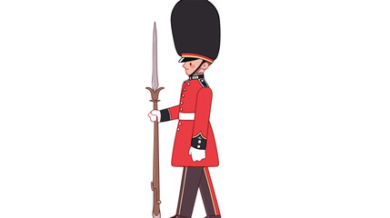 Cartoon of a Queens Guard in Traditional Uniform Br