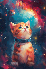 illustration of cat in the starry sky