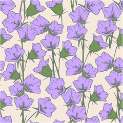 Vector floral pattern of bluebell. Purple bluebell flowers. For wrappers, wallpaper, cards, greeting cards, wedding invitations.