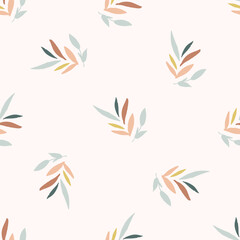 Fototapeta na wymiar Modern vector pattern with pretty floral drawing motifs . Decorative seamless botanical background with gender neutral spring flowers. Natural stylish for fabric, interior wallpaper surface design.
