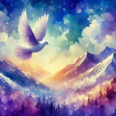 Abstract Christian background with representation of a dove