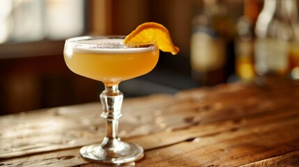 Citrus cocktail in elegant glass, bar setting, refreshing drink, happy hour, gourmet beverage.