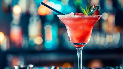 Citrus cocktail in elegant glass, bar setting, refreshing drink, happy hour, gourmet beverage.
