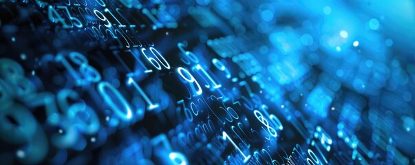 Red and blue digital LED panel displaying numbers and data, an abstract concept of data analytics, network, and computing