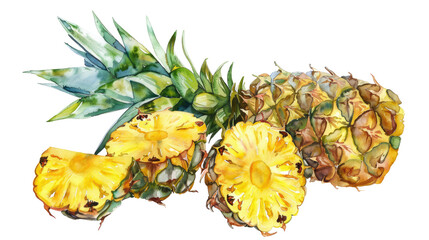 ananas in watercolor drawing style isolated on white or transparent