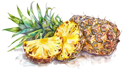 ananas in watercolor drawing style isolated on white or transparent