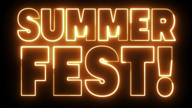 Summer Fest text font with neon light. Luminous and shimmering haze inside the letters of the text Summer Fest. Summer Fest neon sign. 