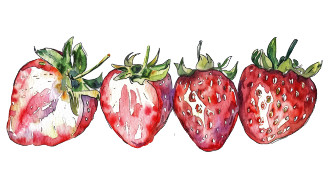 strawberries in watercolor drawing isolated on white or transparent png