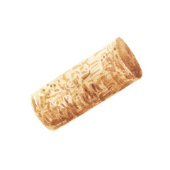 watercolor illustration of brown wine bottle cork. Hand painted illustration. For design, menus, packaging