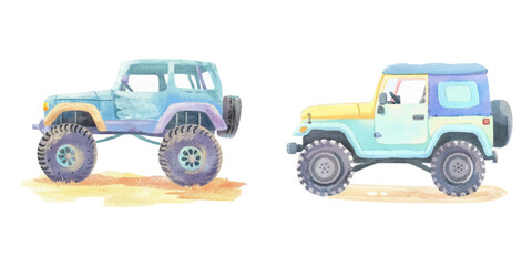 offroad car watercolor vector illustration