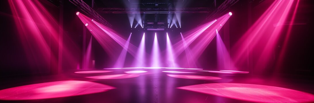 A stage set design, background illustration with vibrant beaming stage lights, Stage for online live concert Concert live streams available online