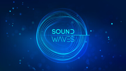 Sound wave circle visualization on blue background. - 777340949