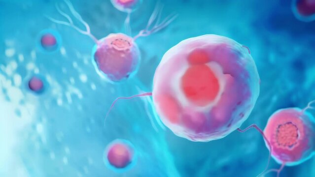 Detailed image of the journey of a cell through the female system navigating through obstacles and ultimately reaching the egg. . AI generation.