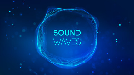 Sound wave circle visualization on blue background. - 777341303