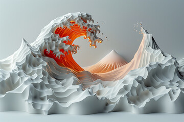 Vague orange et blanche façon origami - obrazy, fototapety, plakaty