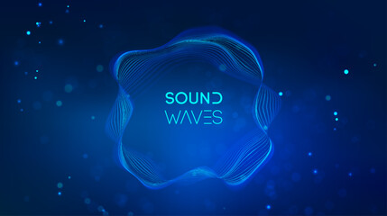 Sound wave circle visualization on blue background.
