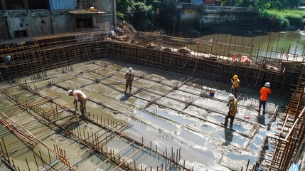 Naklejka premium Workers on a scaffolding