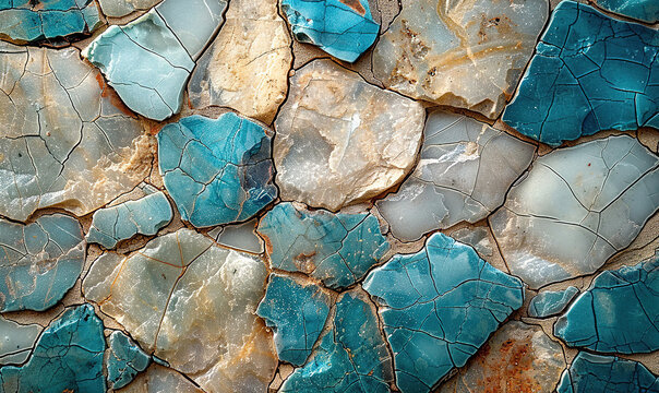 Abstract beige turquoise marbled stone, marble mosaic tile wallpaper texture background banner 