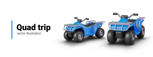 Fototapeta premium ATV ride, quad trip. Vector composition in realistic style. Blue quad bike on white background