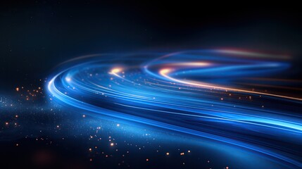 Computer generated image of swirling blue and orange lights in space