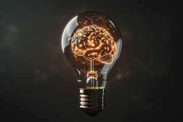 A brain inside of lightbulb, artificial intelligence concept