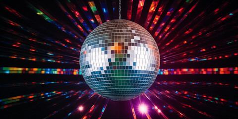 Enchanting bokeh effect from disco ball with dazzling array of colorful lights on dance floor, party or nightlife lighting concept