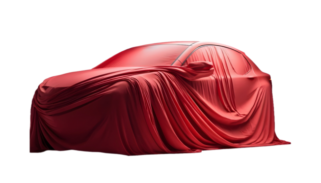 A car covered by fabric. Surprising gift is covered by fabric. Surprising car