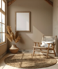 beautiful interior design furniture with mockup poster, generative Ai 