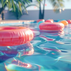 Pinke Schwimmreifen in einem Pool
