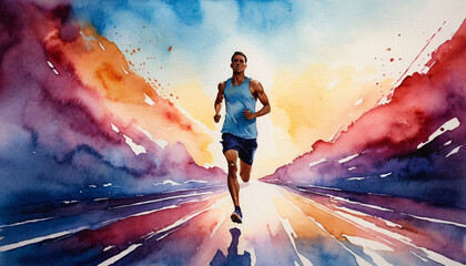 Watercolor painting of a runner