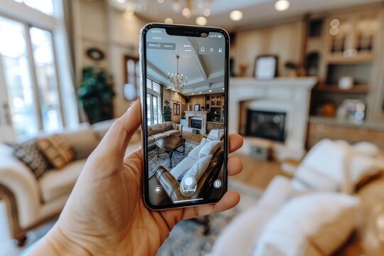 Mobile phones takes a picture of a room in the house professional photography