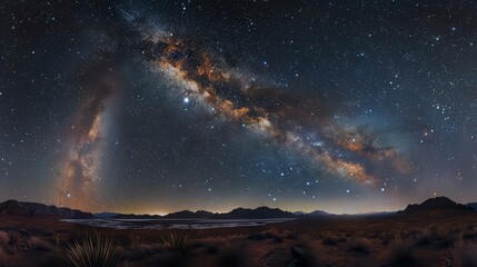 A breathtaking panorama of the Milky Way galaxy, with its spiral arms stretching across the night...