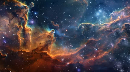 Foto op Aluminium A breathtaking view of distant galaxies and nebulae, with vibrant colors and intricate details highlighting the wonders of the cosmos. © Haseeb