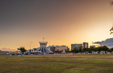 Brasilia with the sunset