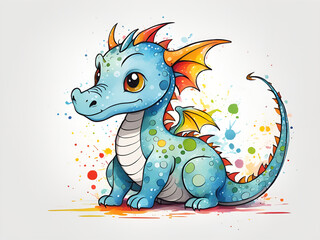 Fototapeta premium Colorful dragons, various expressions, cute dragon painting renderings, colorful illustration picture book images