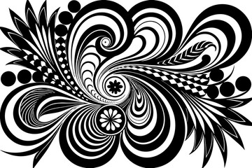 black and white background & abstract-geometric-colorful-digital-floral vector-illustration