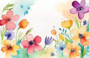 Watercolor wreath of simple wildflowers on a white background