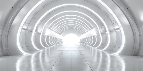 white tunnel  background, white corridor with futuristic lighting building, futuristic architectural design, 
