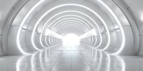 Obraz premium white tunnel background, white corridor with futuristic lighting building, futuristic architectural design, 
