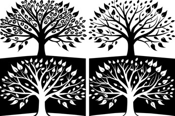 Obraz premium set of silhouettes & seasonal-backgrounds-winter-summer-tree-four-seaso vector illustration