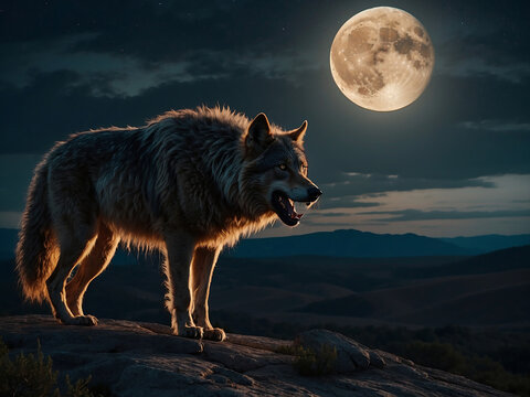 Mystical Werewolf in the Night Captivating Vector Illustration for Fantasy and Horror Concepts. With ai generative..

