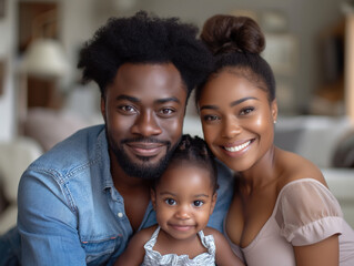 African American family with little daughter, smiling, happy.
