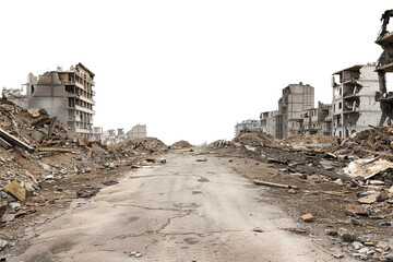 War-Torn Cityscape with Devastated Buildings cut out transparent isolated on white background PNG file
