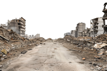 War-Torn Cityscape with Devastated Buildings cut out transparent isolated on white background PNG file
