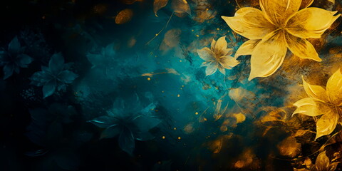 Fototapeta na wymiar abstract calm grunge background with yellow flowers , Generative Ai