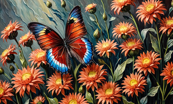 A Feast for the Eyes: Red Peacock Butterflies on Chrysanthemums