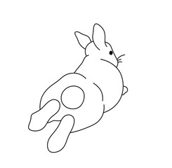 Vector isolated cute funny lying bunny rabbit hare ass tail colorless black and white contour line easy drawing