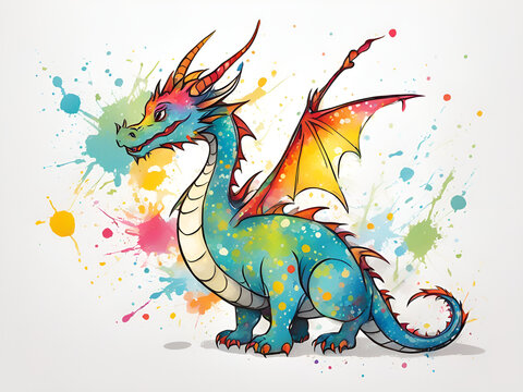 Colorful dragons, various expressions, cute dragon painting renderings, colorful illustration picture book images