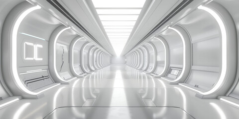 white tunnel  background, white corridor with futuristic lighting building, futuristic architectural design, 