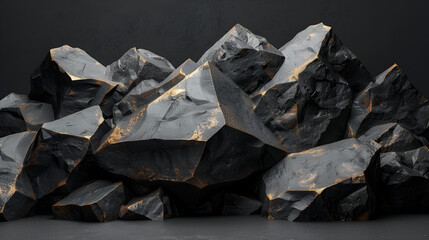 Black AND GOLD geometric Stone and Rock shape background, generative Ai
